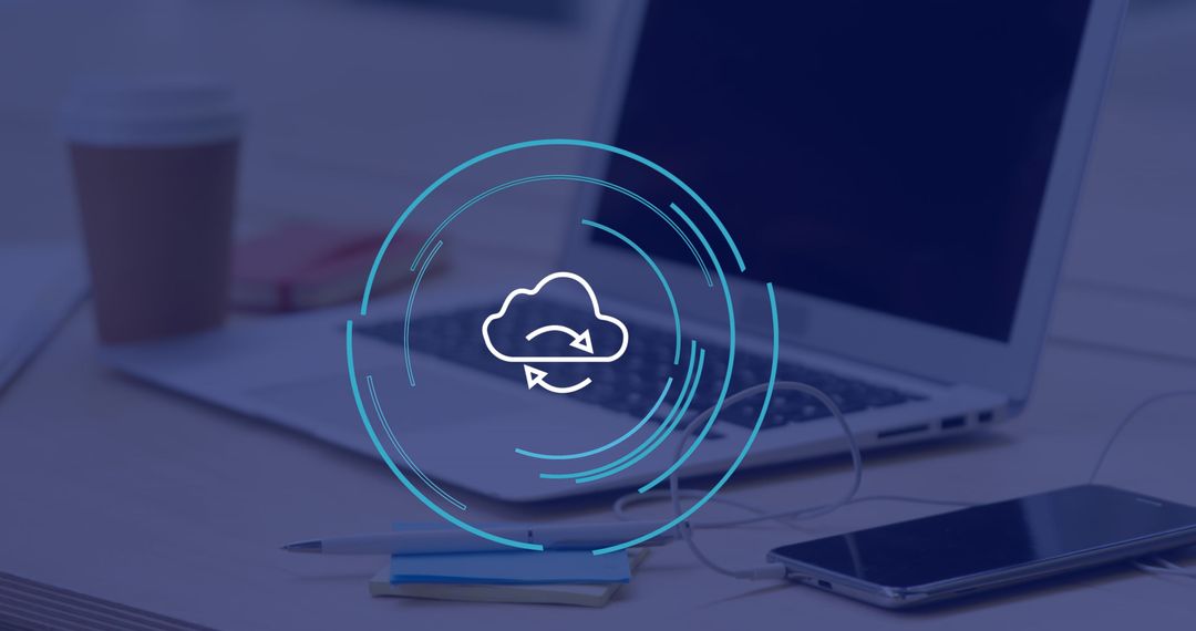 Cloud Computing Symbol with Laptop on Office Desk