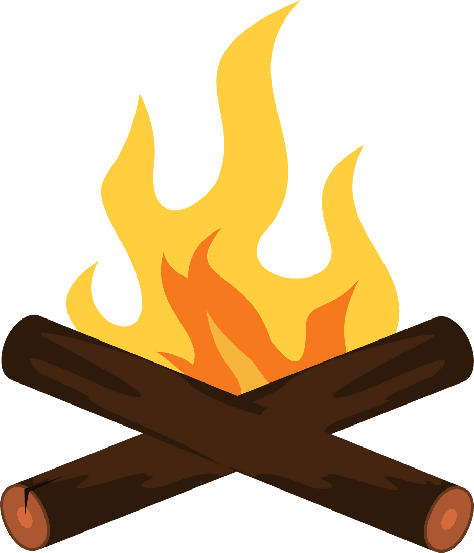 Campfire Icon with Flames and Logs on Transparent Background