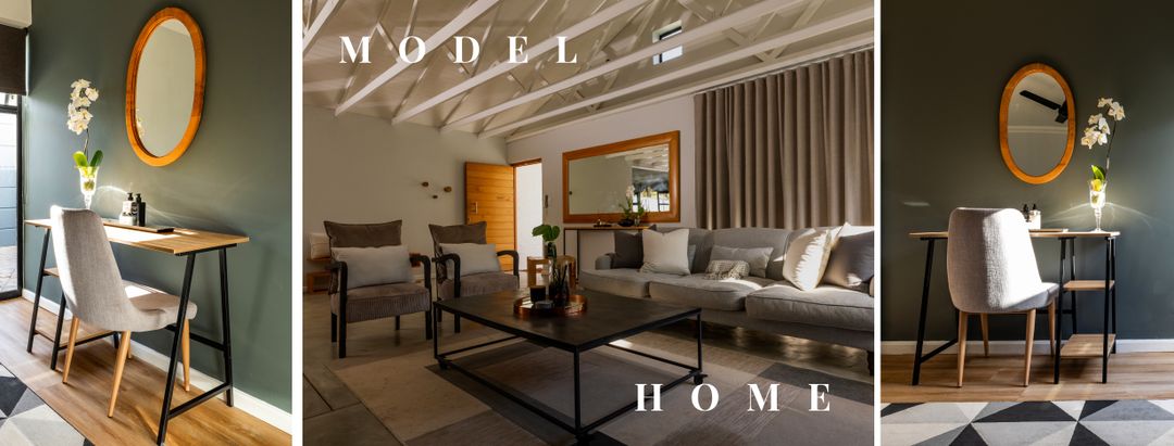 Composition of model home text over luxury house interior - Download Free Stock Templates Pikwizard.com