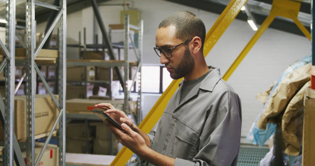 Warehouse Worker Checking Inventory Using a Digital Tablet - Free Images, Stock Photos and Pictures on Pikwizard.com