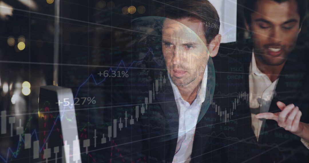 Global Business Team Analyzing Financial Data at Night