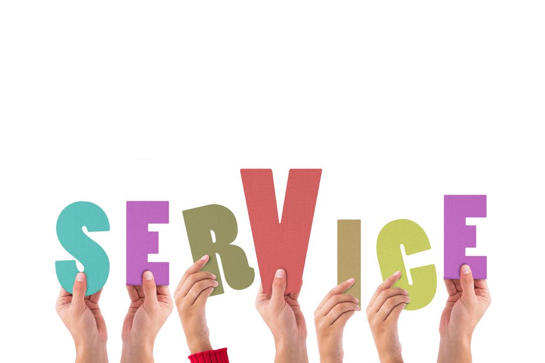 Hands Holding Service Lettering on Transparent Background
