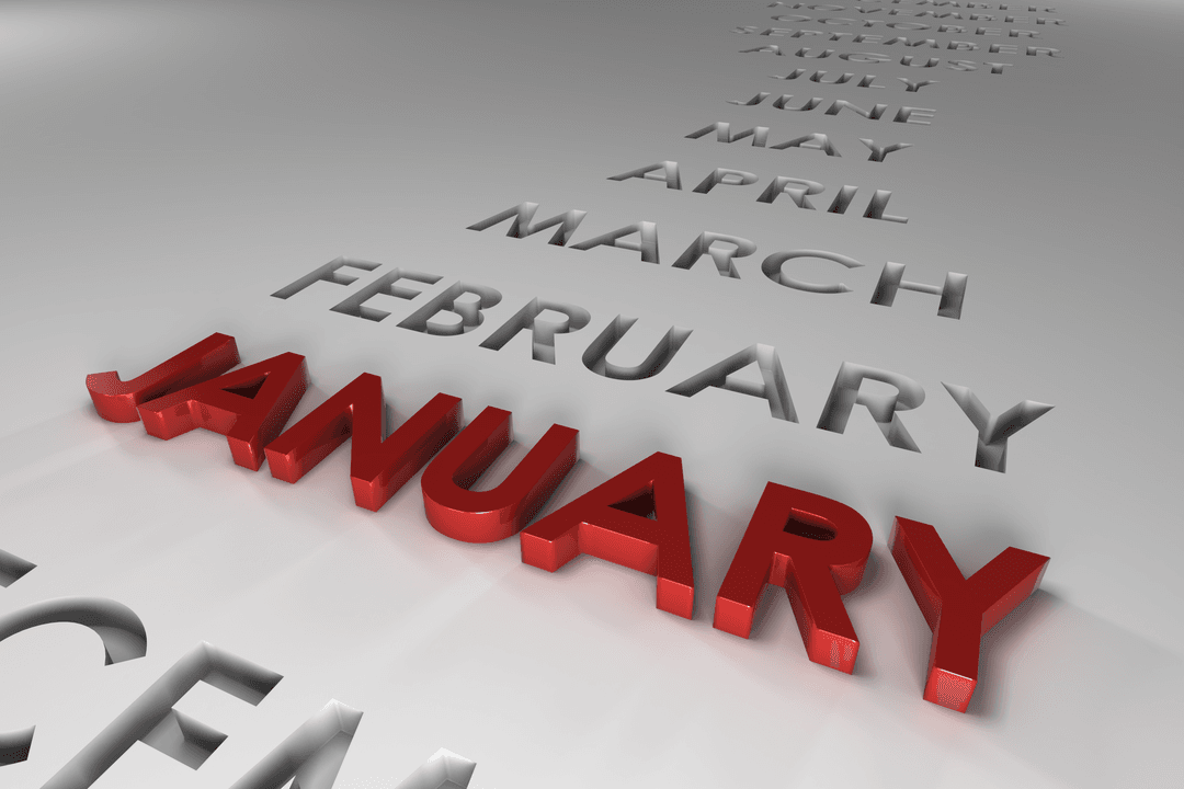 3D Transparent January Graphic Design on Months Background