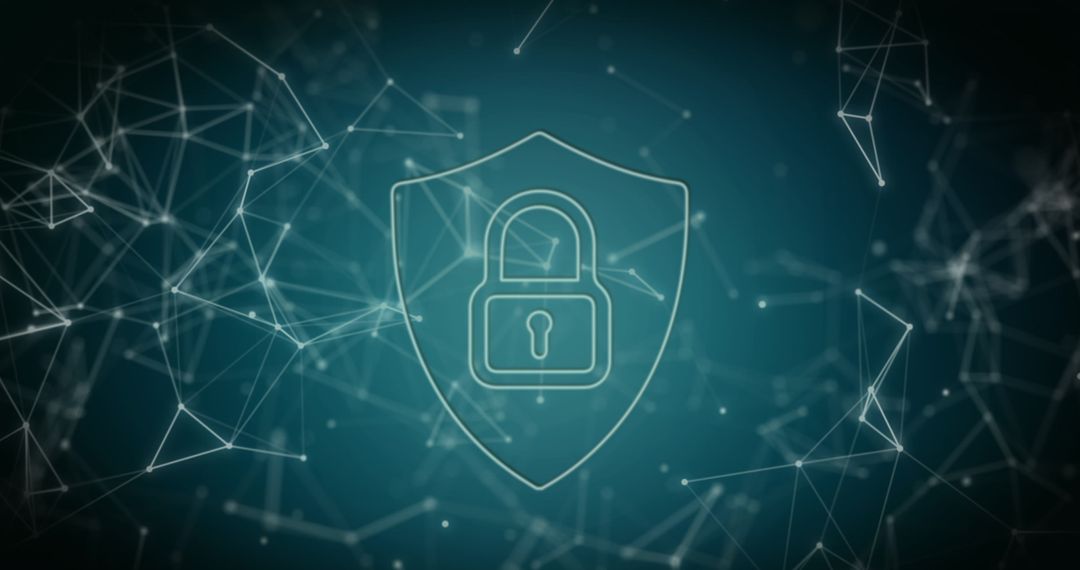 Digital Security Concept with Shield and Padlock Icon on Network Background