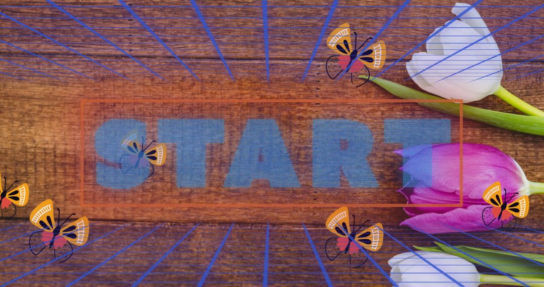 Colorful Tech Start Concept with Tulips and Butterflies