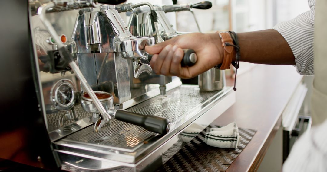 Barista Making Espresso in Café