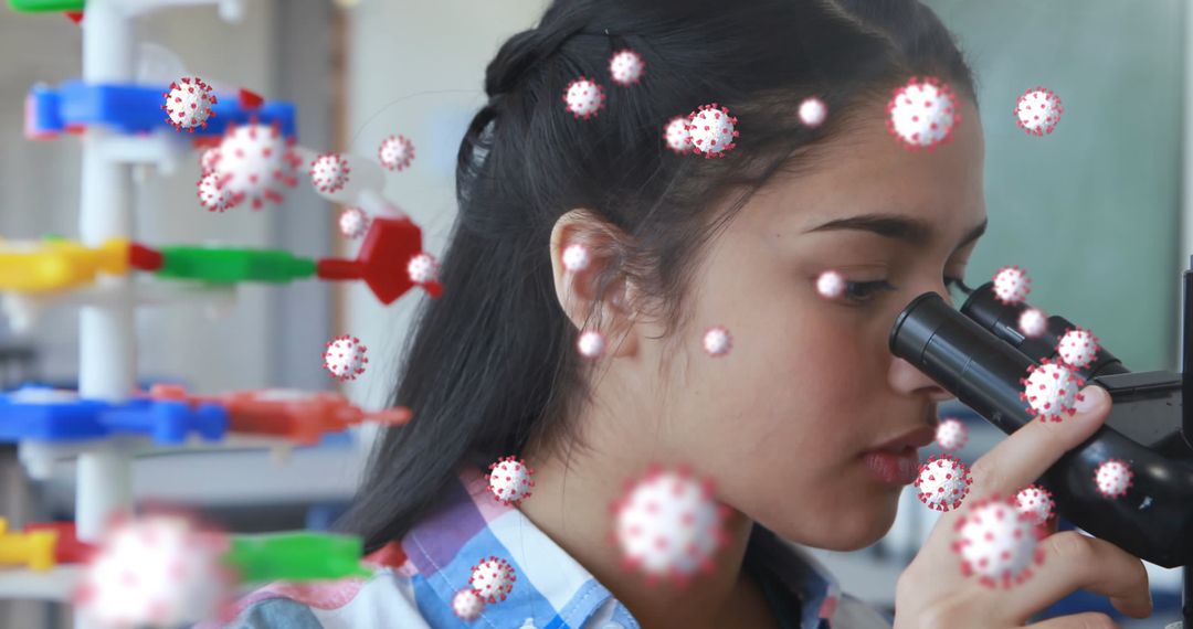 Scientist Observing Microorganisms with Microscope for COVID-19 Research