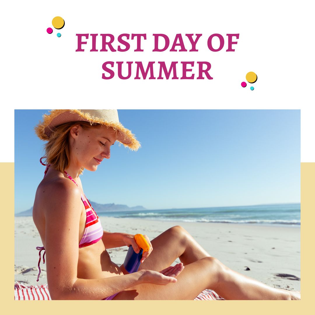 Woman Applying Tanning Oil on Sunny Beach Day