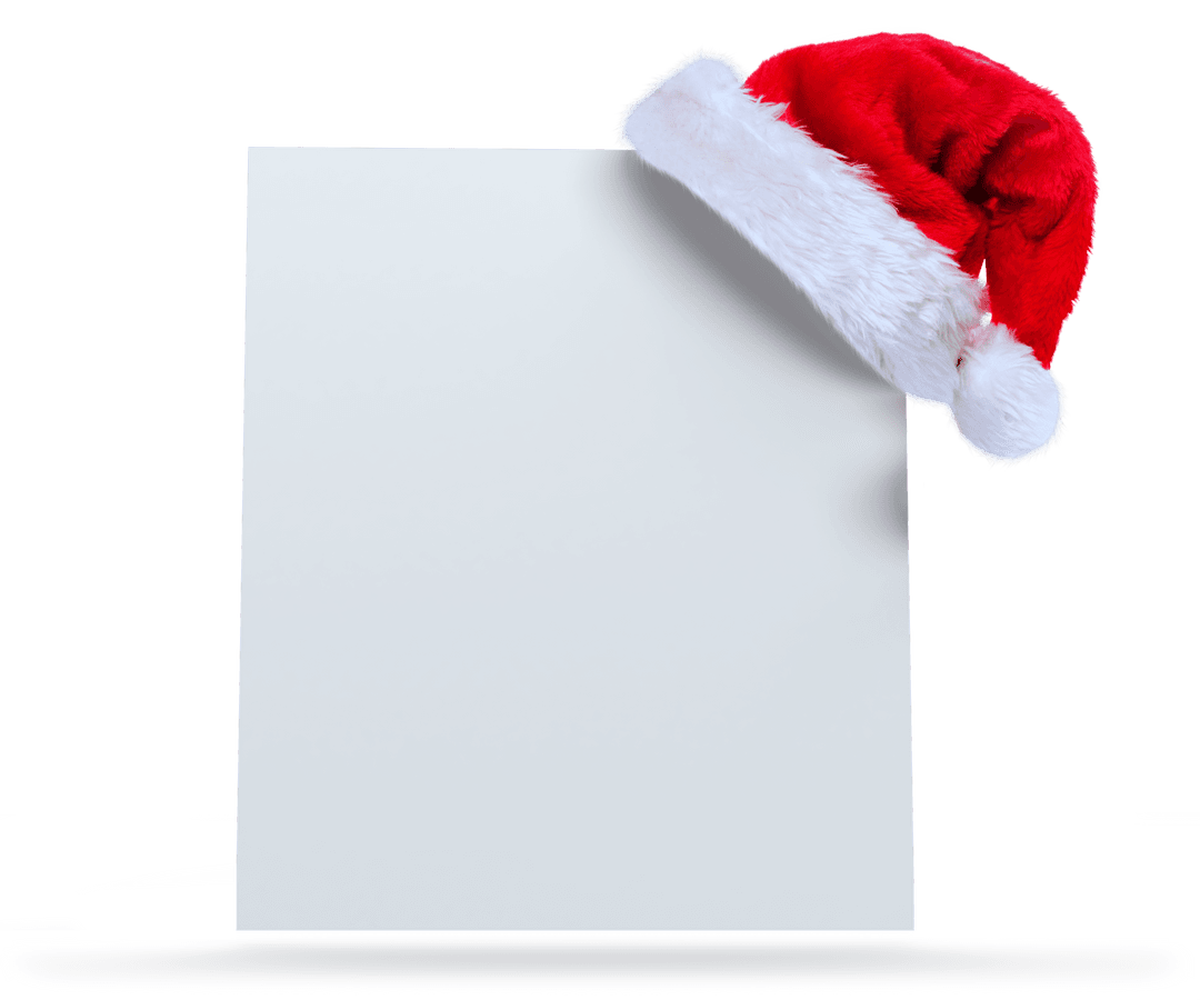 Blank Paper Sheet with Santa Hat on Transparent Background