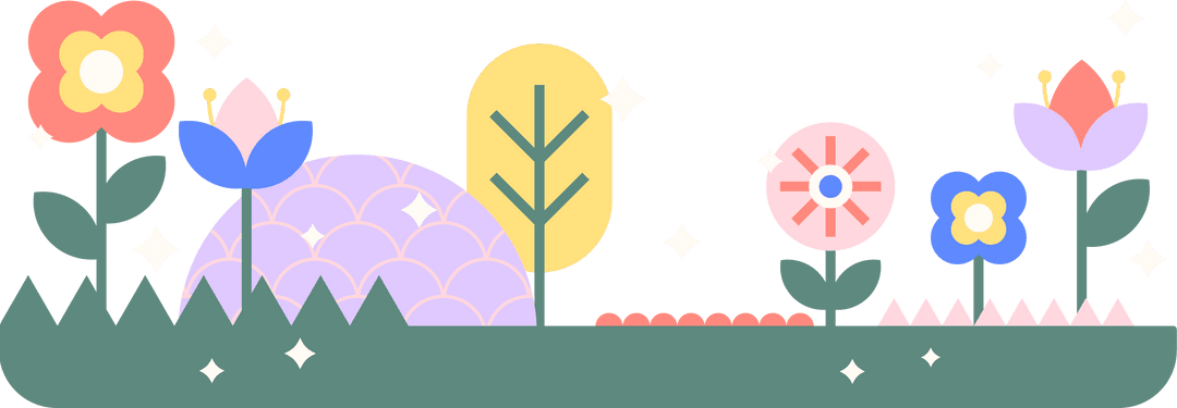 Colorful Transparent Botanical Shapes with Geometric Patterns