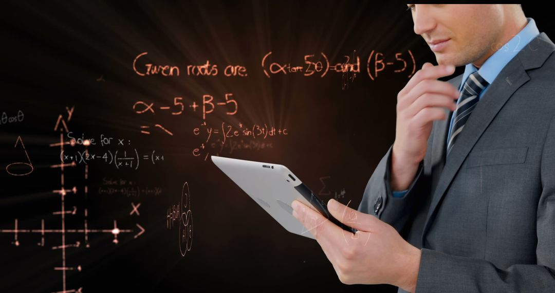 Businessman Using Tablet with Mathematical Equations, Concept of Technology and Education - Free Images, Stock Photos and Pictures on Pikwizard.com