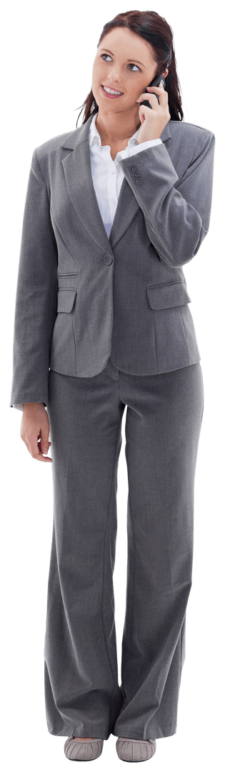Transparent Businesswoman Communicating on Phone in Professional Attire