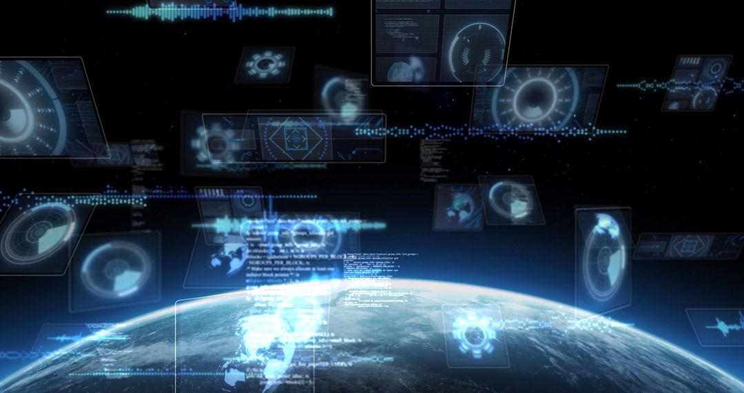 Digital Interface with Data Screens and Globe