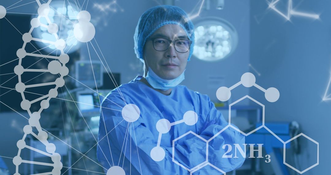 Confident Male Doctor Analyzing Medical Data with Digital Interface