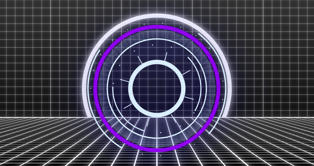 Digital Interface with Circular Scanning Overlay on Grid Background