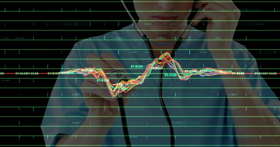 Doctor in Scrubs Analyzing Digital Heartbeat Graph