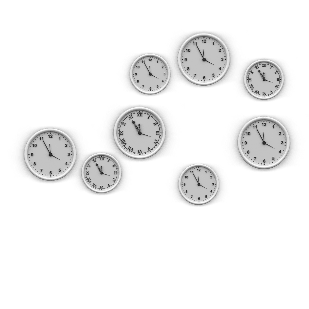 Digital Illustrations of White Clocks on Transparent Background