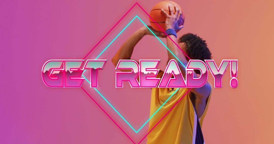 Dynamic Basketball Player with Exciting Neon Text