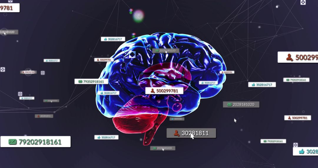 Rotating 3D Brain Visualizing Networked Data Tags and Neural Analytics