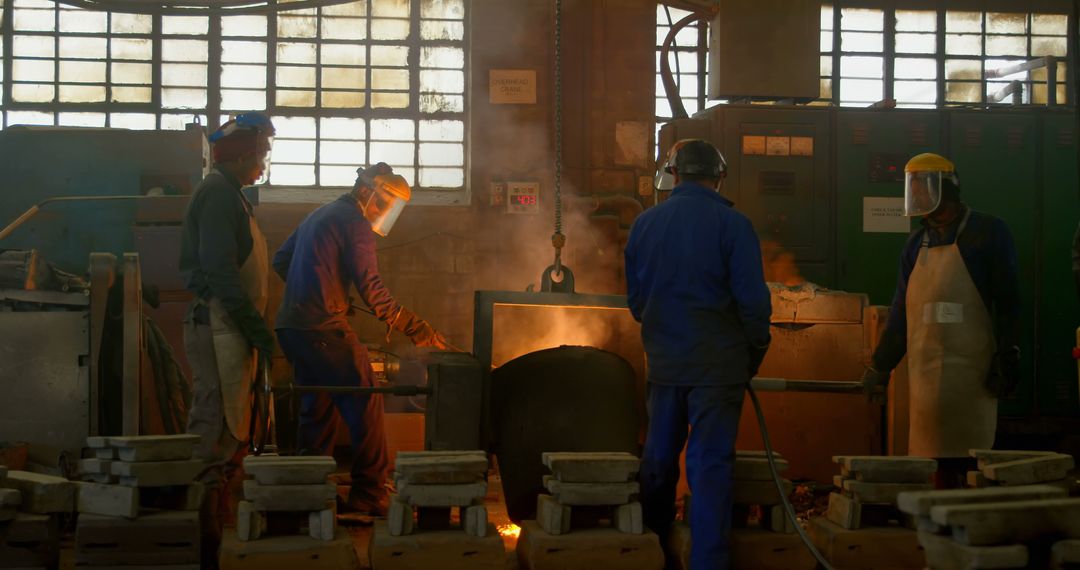 Factory Workers Operating Heavy Machinery in Industrial Foundry - Free Images, Stock Photos and Pictures on Pikwizard.com
