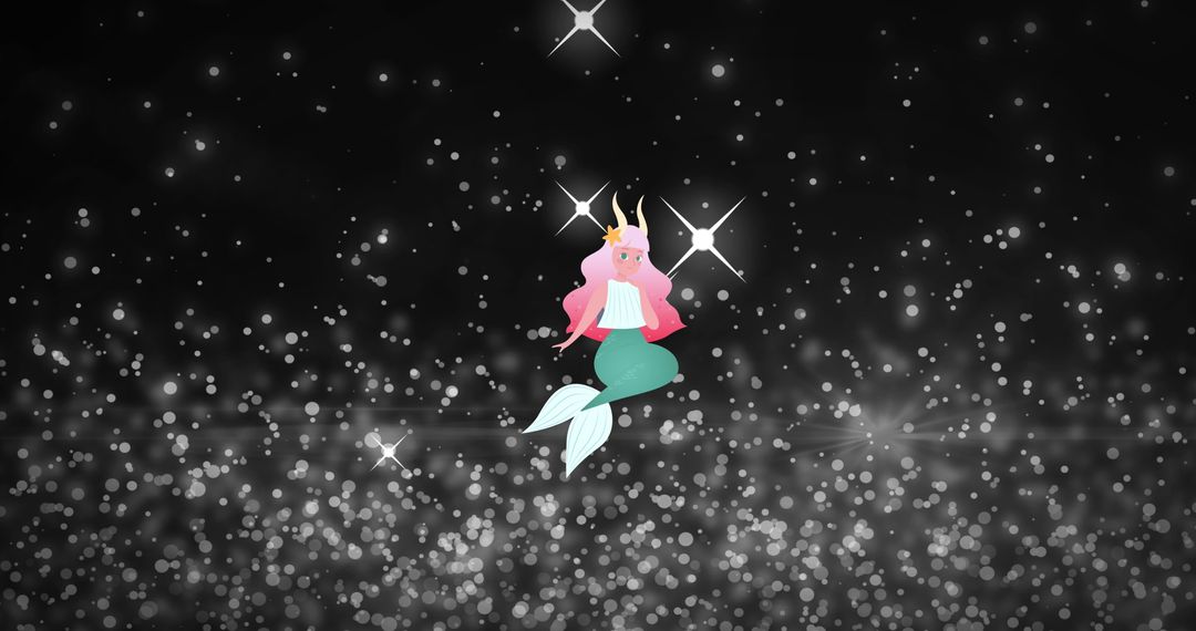 Fantasy Mermaid with Sparkling Stars on Black Background
