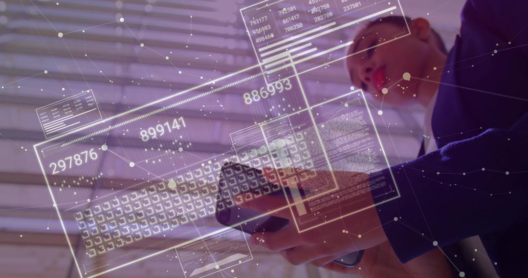 Businessman Analyzing Network Data Panels on Tablet in Office