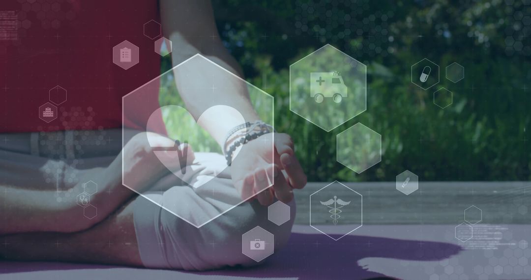 Meditation on Deck Featuring Overlay of Digital Health Icons