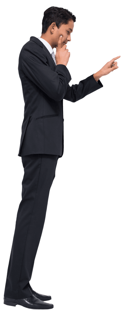 Transparent Asian Businessman Pointing and Pondering