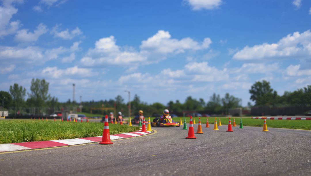 Racer Experience on Go-Kart Track with Safety Cones and Blue Sky