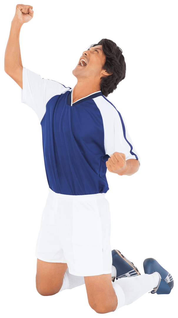 Cheering Football Player Raising Fist in Victory on Transparent Background