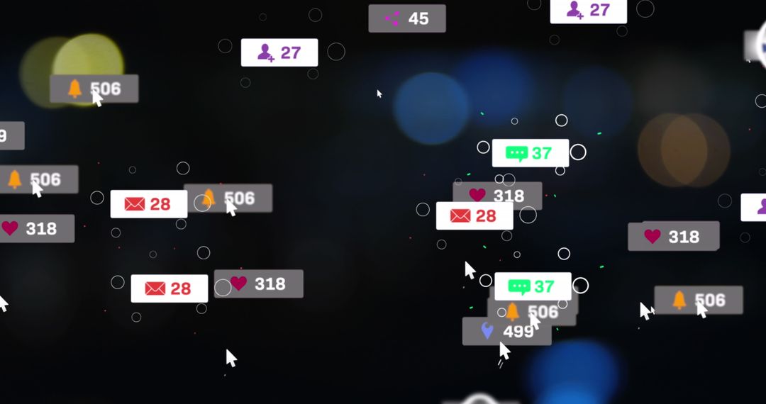 Digital Notifications Overlay on Blurred Urban Skyline