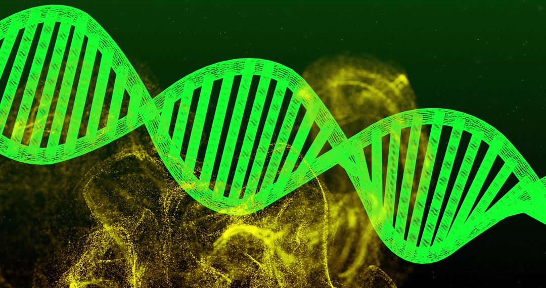 Green DNA Helix with Molecular Structure on Abstract Background