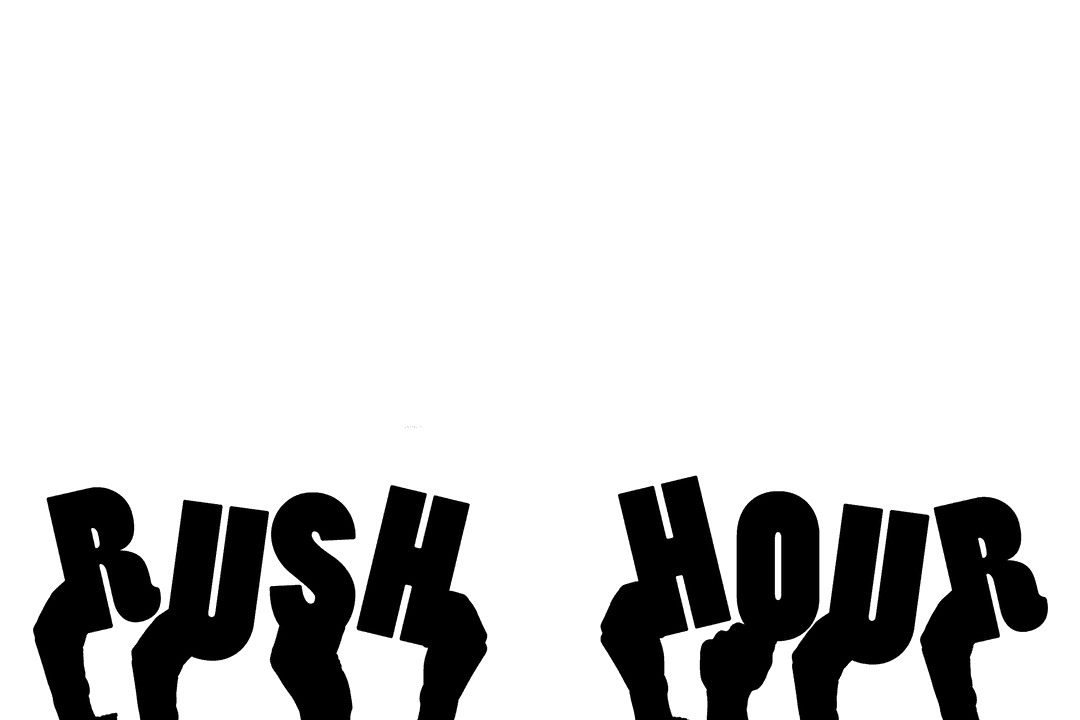 Rush Hour Text with Traffic-Themed Hand Icons on Transparent