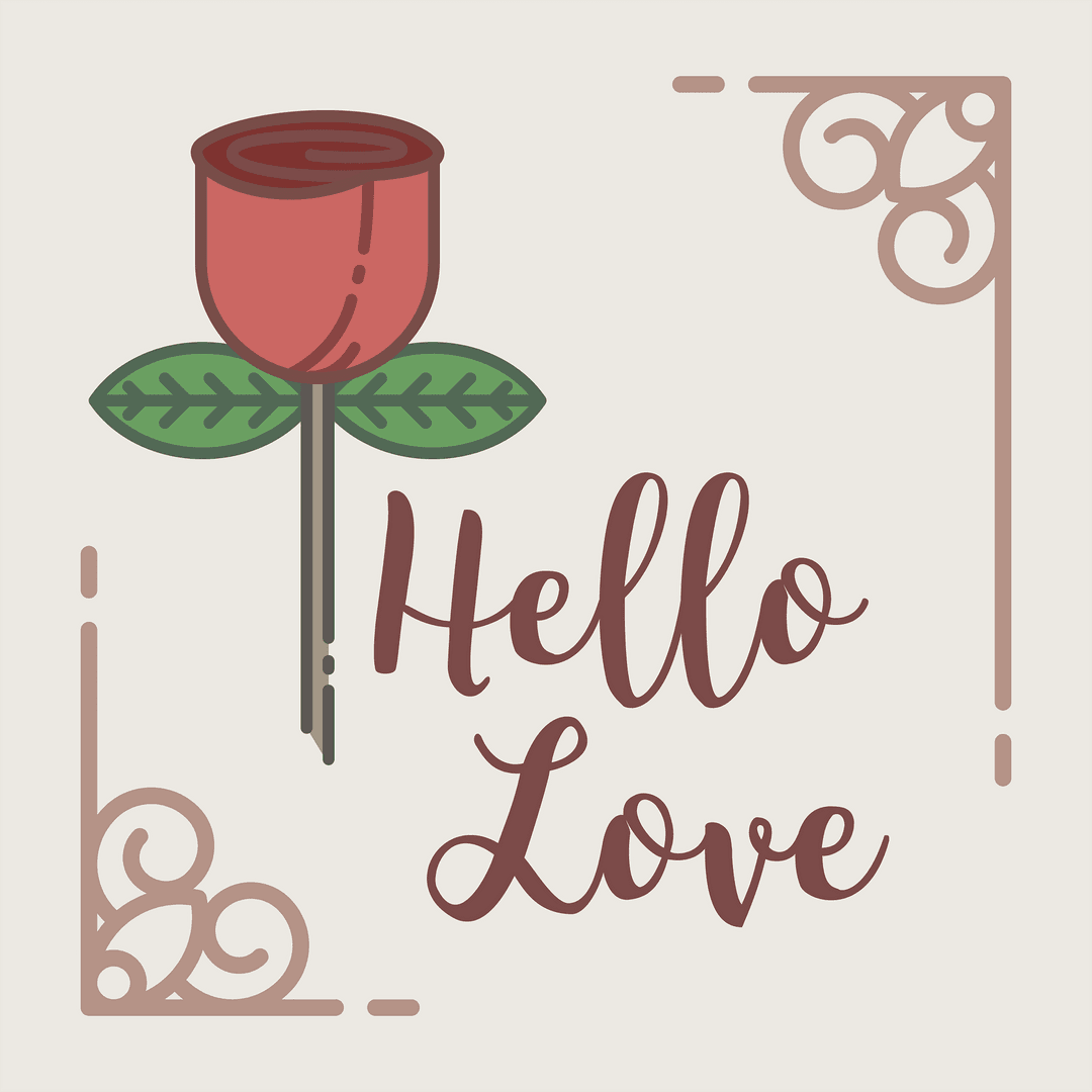 Transparent Card with Hello Love Text and Red Rose Illustration