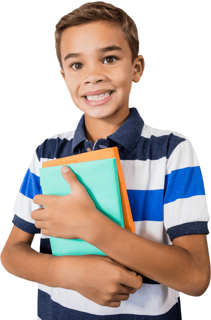Transparent Young Boy Holding Books Smiling with Happiness