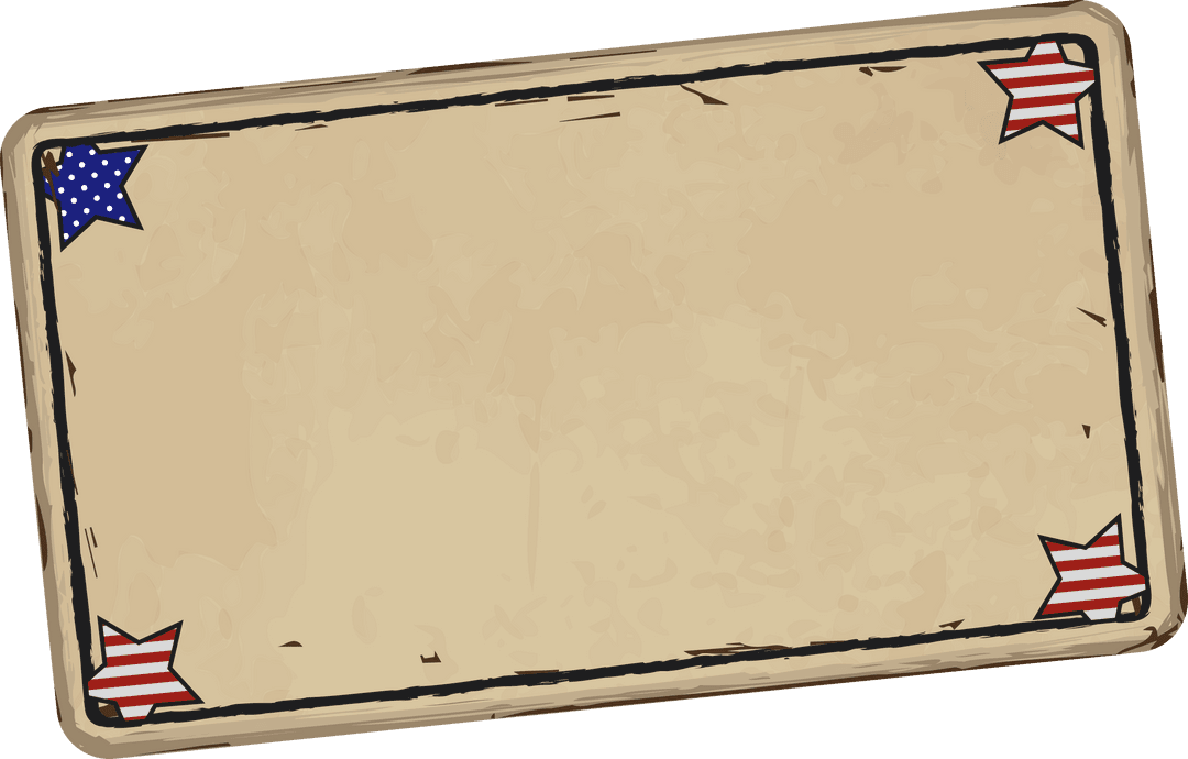 Vintage Parchment with Patriotic Flag Star Corners on Transparent Background