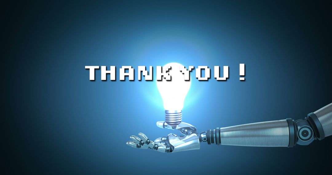 Futuristic Robotic Hand Holding Light Bulb with Thank You Message - Free Images, Stock Photos and Pictures on Pikwizard.com