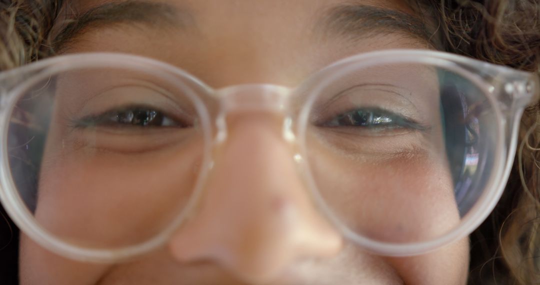 Extreme Close-Up of Smiling Person with Glasses - Free Images, Stock Photos and Pictures on Pikwizard.com