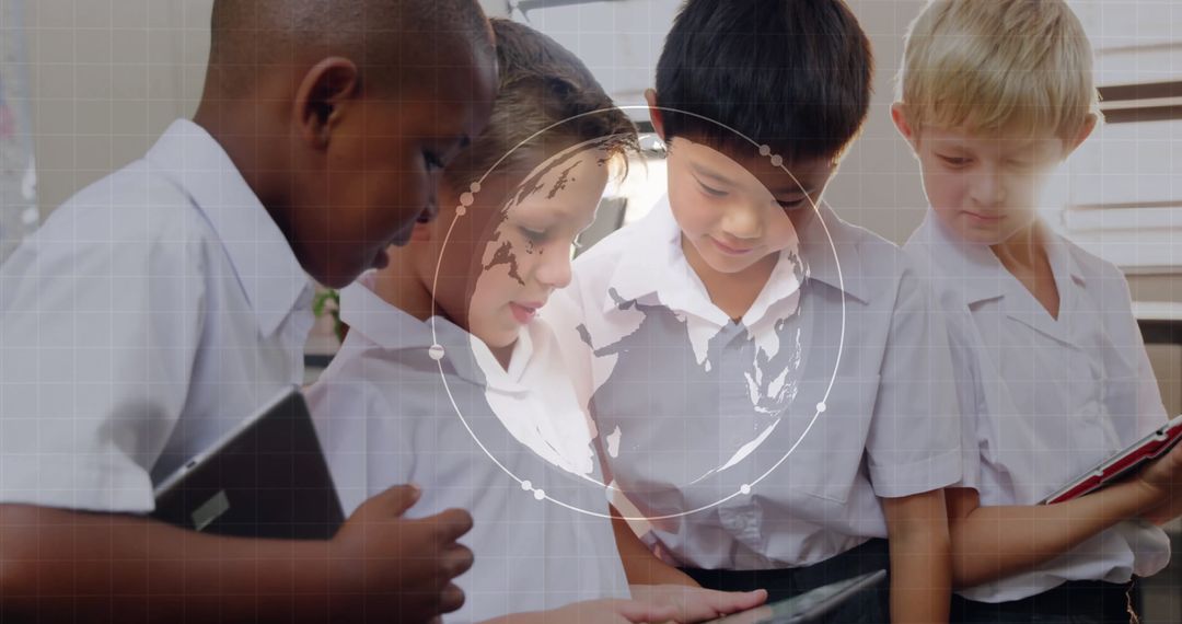 Children Collaborating with Digital Tablets in Classroom Setting