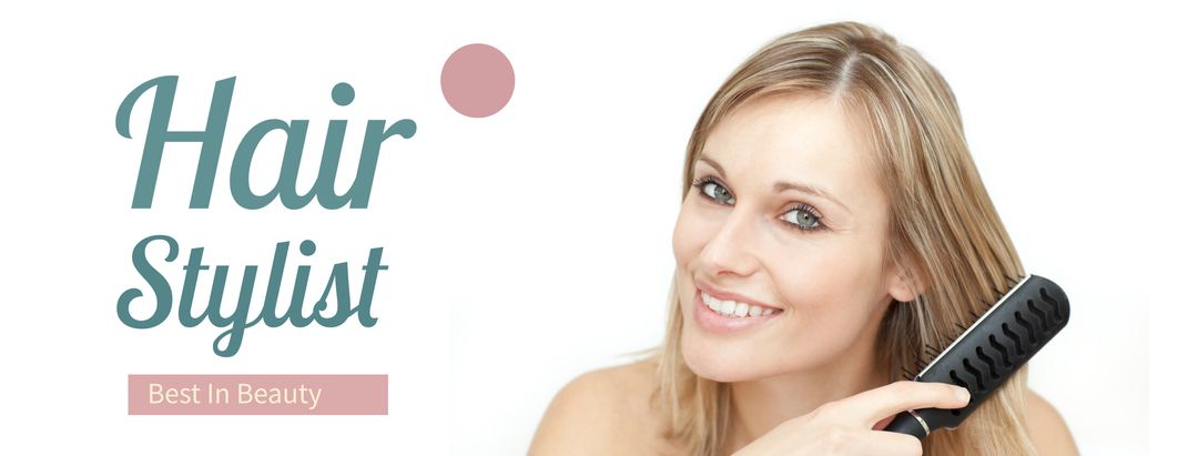 Smiling Woman Brushing Hair for Salon Marketing