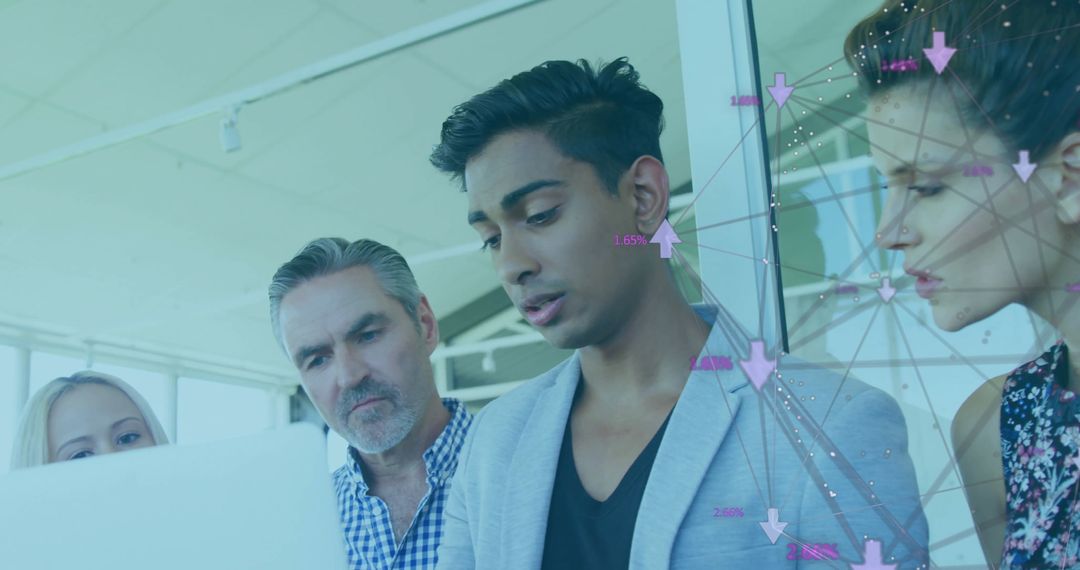 Diverse Team Analyzing Data Overlay in Modern Office