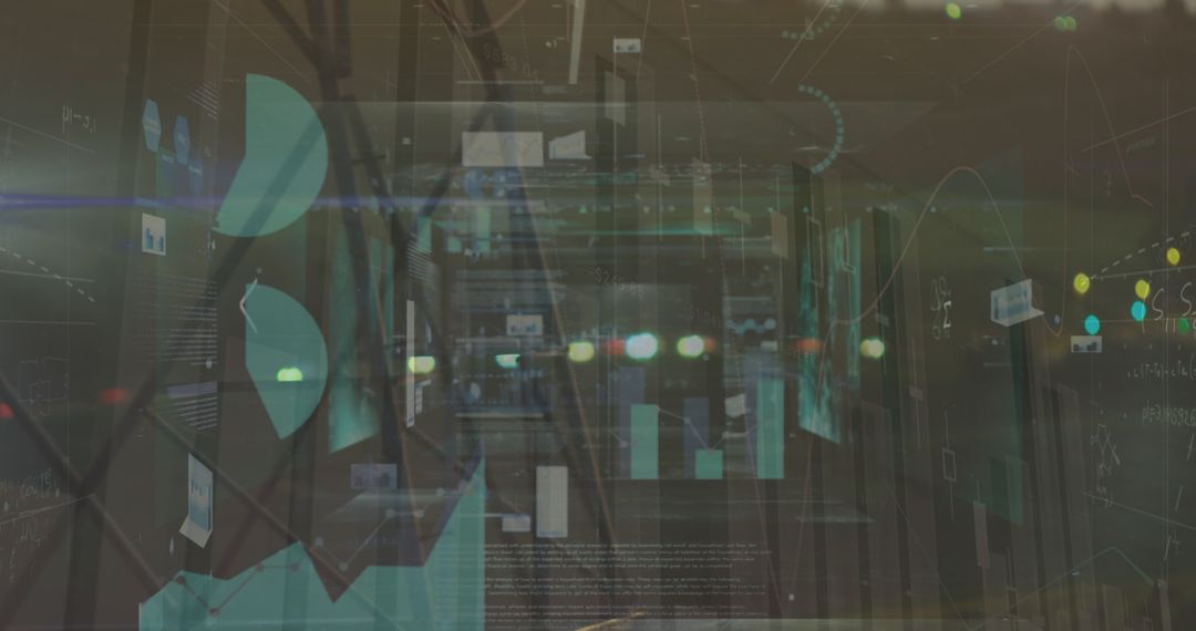 Abstract Data Analysis Overlay with Night City Traffic