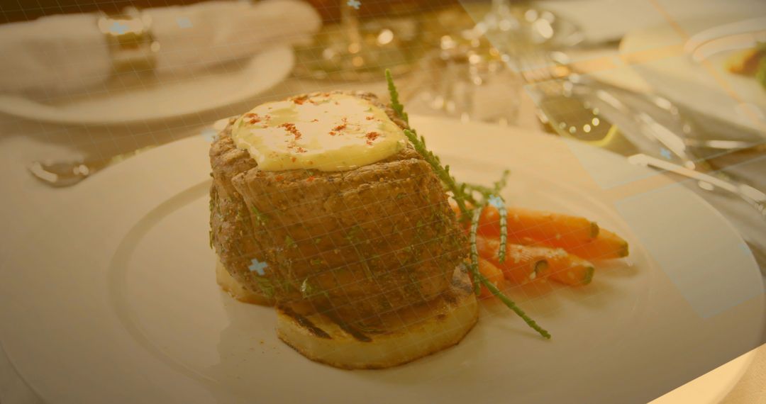 Elegant Filet Mignon with Butter and Carrots on Fine Dining Table