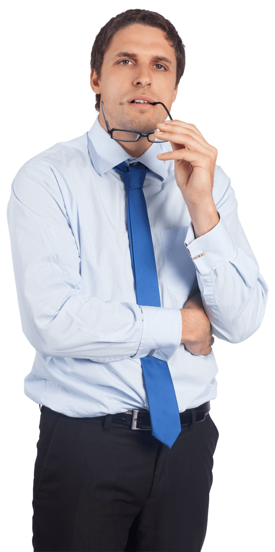 Thoughtful Business Professional in Transparent Setting