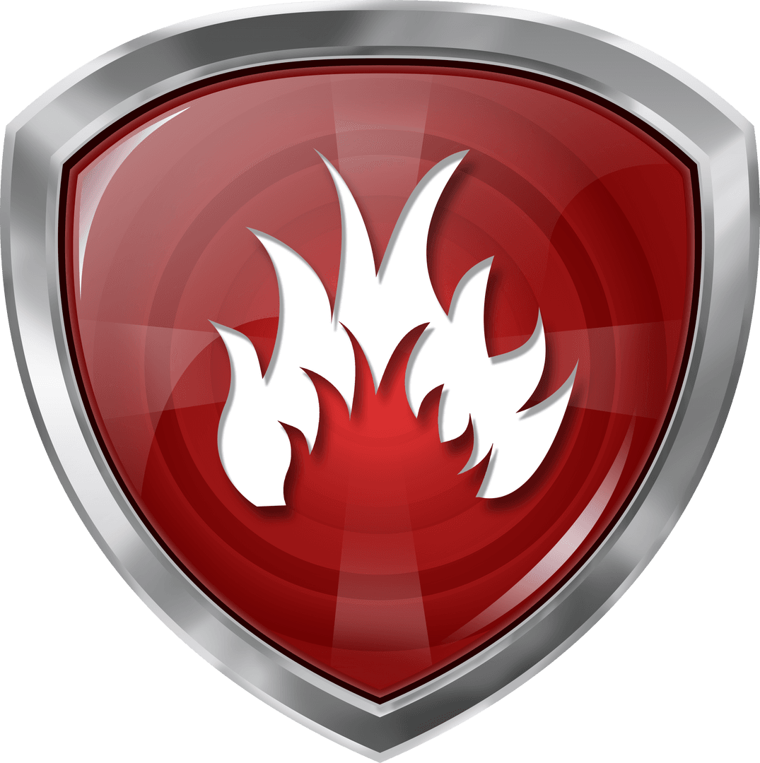 Red Fire Icon on Transparent Shield Symbol
