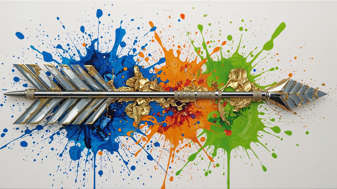 Modern Mixed Media Arrow in Tricolor Paint