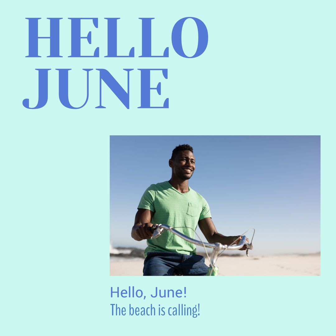 Joyful Summer Bike Ride on the Beach Promoting New Month Vibes