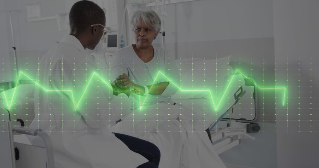 Nurse Assisting Patient in Modern Hospital with Heart Rate Monitor Overlay - Free Images, Stock Photos and Pictures on Pikwizard.com