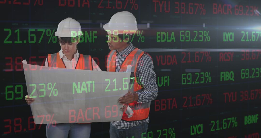 Architects Analyzing Plans with Financial Overlay