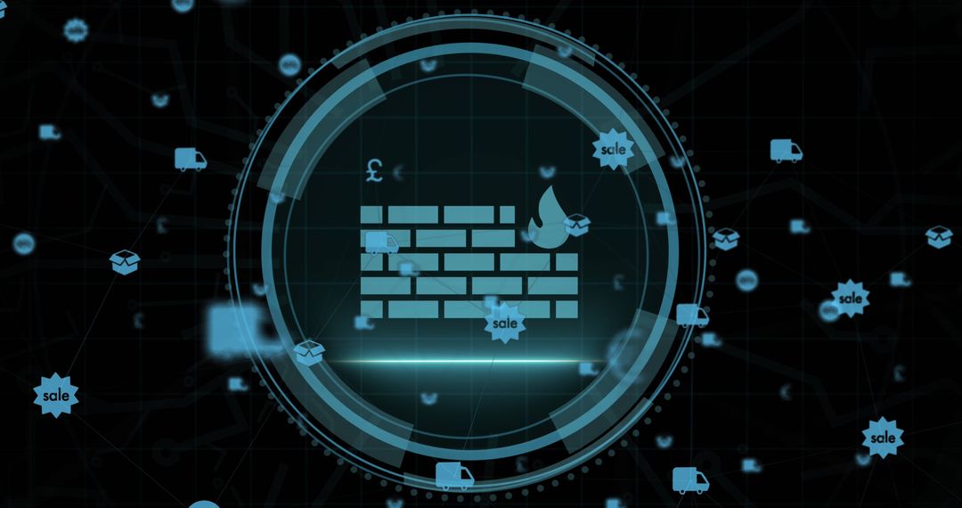 Firewall Icon with Digital Network Connections
